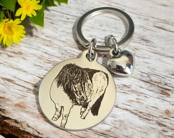 Actual photo horse / pony keyring with heart charm, made from any photo.