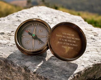 Beautiful brass personalised engraved compass. Walking, sailing, hiking gift.