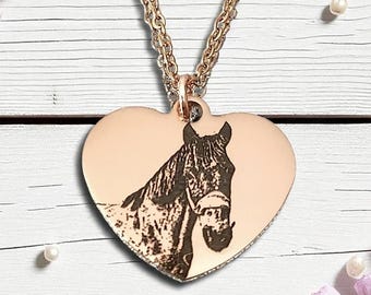 Horse or pony photo 20mm pendant and necklace with gift box. Engraved from any clear image. Silver,  Rose Gold or Gold.