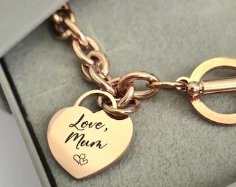 Personalised ladies 18cm chunky bracelet, with stainless steel heart pendant. Photo gift, gift for her, ladies gifts
