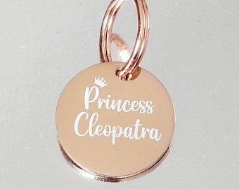 Tiny 20mm cat or puppy ID tags laser engraved,  stainless steel available in silver, gold and rose gold