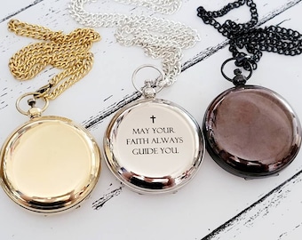 Beautiful premium personalised engraved compass or pocket watch. Christening gift, faith, religious.