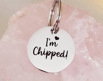 Tiny 20mm cat or puppy ID tags laser engraved,  stainless steel available in silver, gold and rose gold
