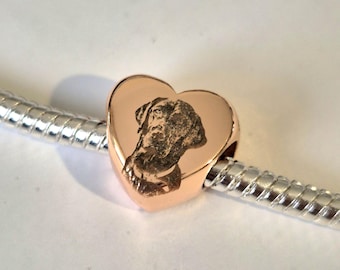 Personalised Rose Gold Pandora Style Charm – 10mm Engraved Bead with Photo, Paw Print or Text – Custom Keepsake Jewellery Gift (fit pandora)