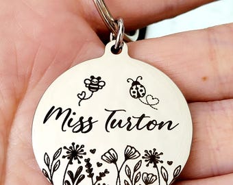 End of school year Teacher keyring,  Can be personalised on the back. Teachers, TA , nursery nurse, lollipop person etc