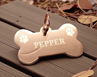 Bone shaped pet ID tag, dog tag, collar tag, cat tag, various colours, engraved