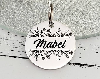 Pretty flowers pet ID tag, Available in silver, gold, rose gold or black stainless Steel