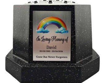 Personalised Rainbow Black Octagon Memorial Rose Bowl Grave Vase with Silver Lid | Custom Grave Flower Holder | In Loving Memory Vase
