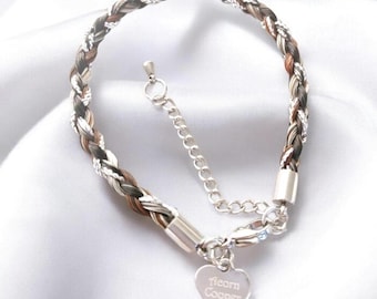 Horse hair / tail woven bracelet with optional engraved pendant.  Stainless steel with woven sparkle thread. Silver or Gold
