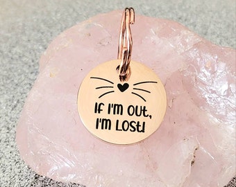Cute whiskers design cat dog ID tag, silver gold or rose gold. 3 sizes.
