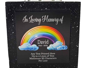 Personalised Rainbow Black or white Square Memorial Rose Bowl Grave Vase with Silver Lid| Custom Grave Flower Holder | In Loving Memory Vase