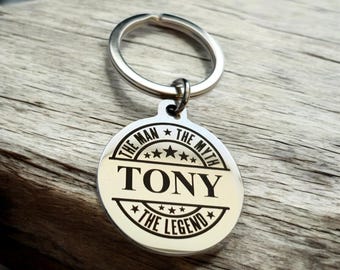 The man, the myth, the legend keyring. PERSONALISED,  the back can be personalised too.