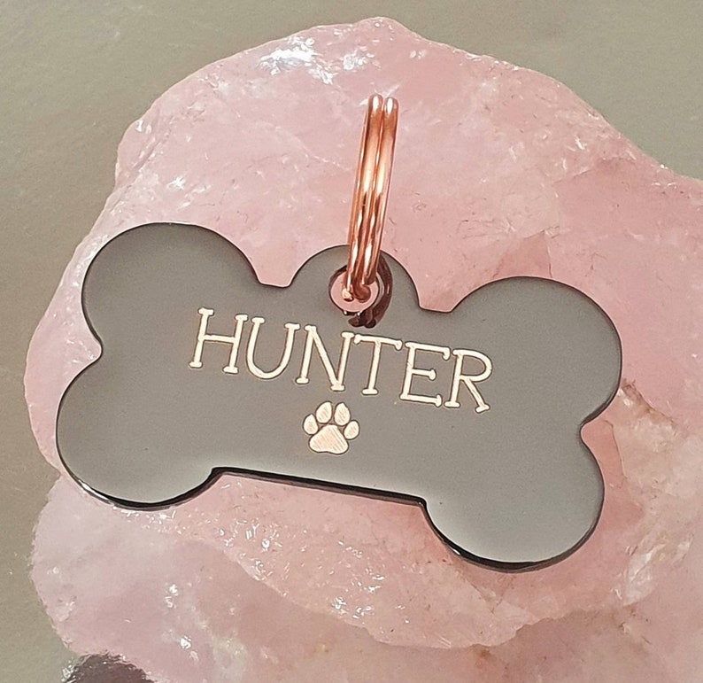 Dog ID Tags Black Coated Brass Bones With Rose Gold Showing Etsy