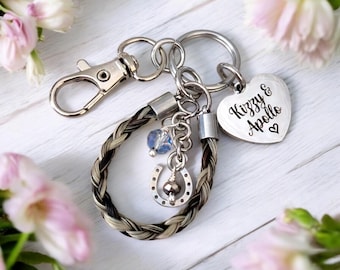 Horse hair / tail woven Keyring with engraved heart fob. Text or photo engraved
