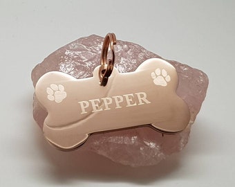 Bone shaped pet ID tag, dog tag, collar tag, cat tag, various colours, engraved