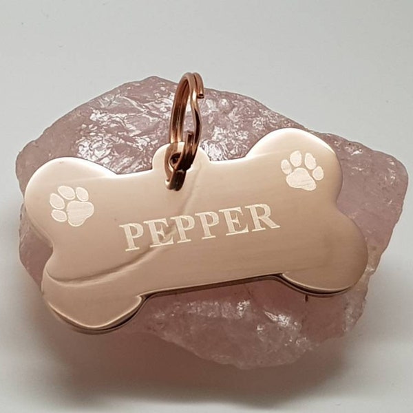 Bone shaped pet ID tag, dog tag, collar tag, cat tag, various colours, engraved