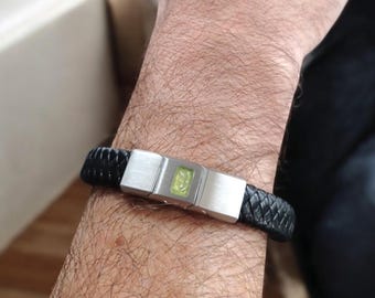 Cremation Ashes or Hair memorial leather bracelet. Engraved on the back. 40 colours to choose from. Made to measure. Unisex. Resin jewellery