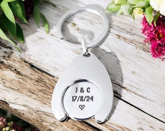 Trolley token with text or actual photo keyring, engraved from any clear image.