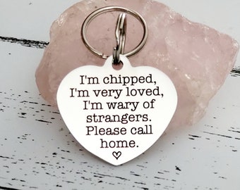 I'm chipped dog tag engraved hearts,  stainless steel available in silver, gold and rose gold