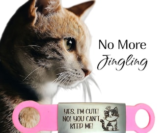 Custom slide on NO JINGLE Cat ID tag. Laser engraved. Cat tag. Custom text