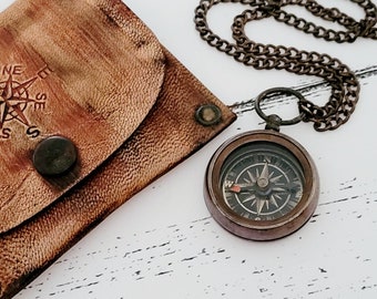 Beautiful brass, personalised engraved miniature working compass. Walking, sailing, hiking, keepsake.