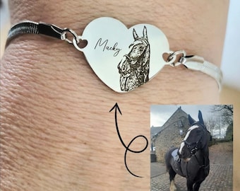 Personalised Photo Heart Bracelet – Adjustable Waxed Cord | Stainless Steel Silver, Gold or Rose Gold| Engraved Paw, Nose, Hand or Footprint