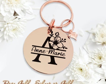 Pretty floral split monogram keyring / handbag charm with any name or word.