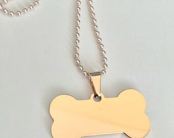 40mm Rose Gold Engraving / Stamping blanks. Bone Shape with ball chain. Blanks for engraving.
