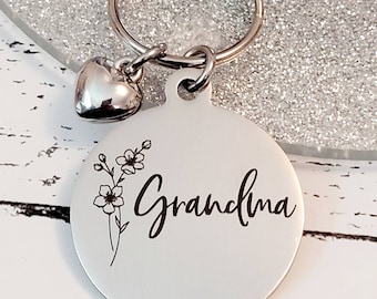 Birth flower mothers day keyring, with personalised message.