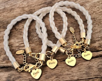 Horse hair / tail woven bracelet with engraved heart fob. GOLD stainless steel