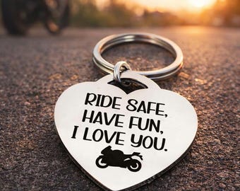 Motorbike themed, Ride safe custom keyring.