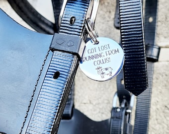 Bridle, Saddle and Headcollar tags, safety for if you fall off your horse. Personalised with your own text.