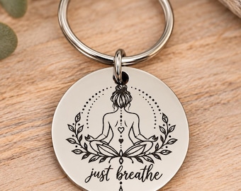 Just breathe spiritual Keyring. Yoga, reiki, kundalini