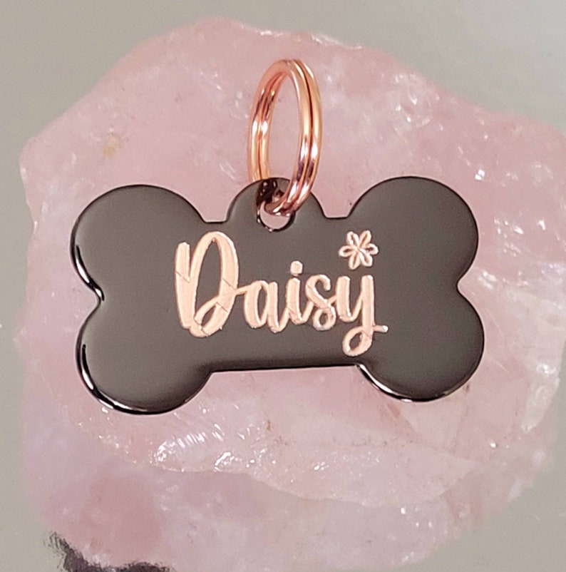 Dog ID Tags Black Coated Brass Bones With Rose Gold. Pet ID Etsy UK