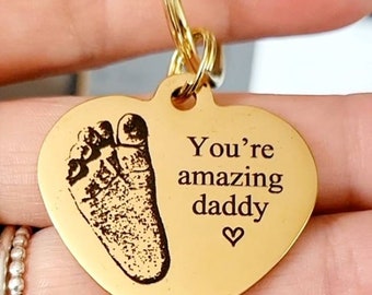 Fathers Day Actual handprint,  footprint or fingerprint keyring. From any photo.