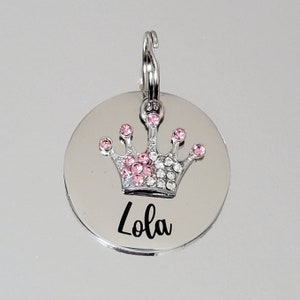 Prince Princess pet ID tag with pink or blue crown. dog tag, collar tag, cat tag, various fonts, engraved