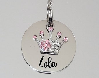 Prince Princess pet ID tag with pink or blue crown. dog tag, collar tag, cat tag, various fonts, engraved