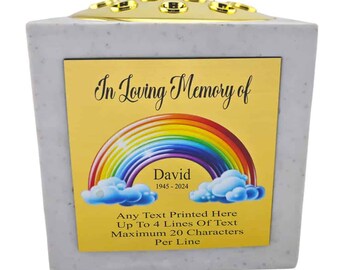Personalised Rainbow Black Square Memorial Rose Bowl Grave Vase with Gold Lid | Custom Grave Flower Holder | In Loving Memory Vase