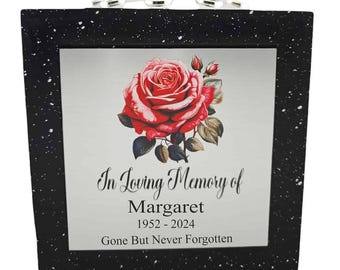 Personalised Floral Rose Black Square Memorial Rose Bowl Grave Vase with Silver or Gold Plate | Custom Grave Flower Holder