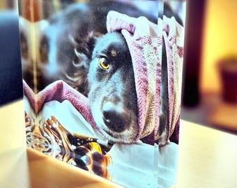 Personalised printed solid glass block. 2 sizes, family photo ideas, stocking filler.