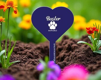 Personalised Heart Pet Memorial Stake for Dog or Cat | Custom In Loving Memory Grave Marker | Outdoor Pet Loss Tribute Sign