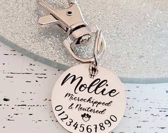 Microchipped and neutered pet ID tag,  Available in silver, gold, rose gold or black stainless Steel