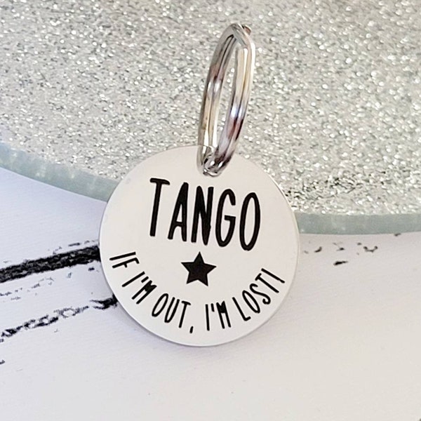 Tiny 20mm star design indoor cat ID tag. stainless steel available in silver, gold and rose gold