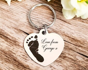 Actual handprint keyring. Footprint| finger print| nose print| family gift| daddy| custom gift| engraved