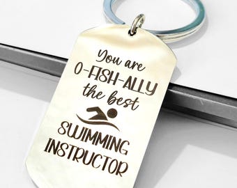 Swimming instructor Keyring. With optional message on the back. Swimming gift.  Can be personalised to different words.