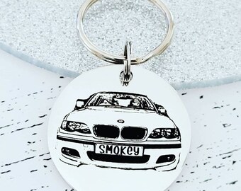 Laser Engraved photo keyring. Engraved from any clear image. Car gift