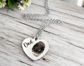 Laser Engraved finger print or photo 20mm pendant and necklace with gift box. Engraved from any clear image. Silver, Rose Gold or Gold.