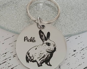 Laser Engraved photo keyring. Engraved from any clear image. Rabbit gift.