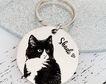 Laser Engraved photo keyring. Engraved from any clear image. Cat gift.