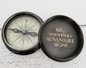 Beautiful brass personalised engraved compass. Walking, sailing, hiking gift.